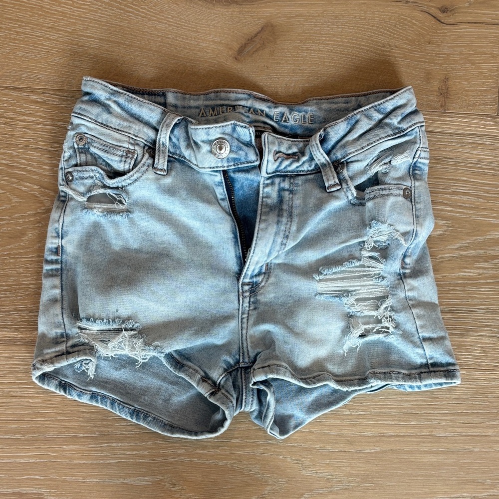 American Eagle Outfitters Women's Ripped Jean Shorts - Light Blue